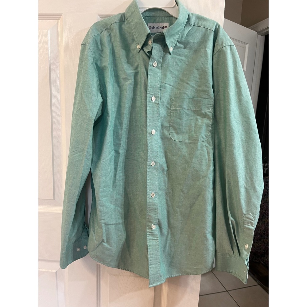 Saddlebred Mens Easy Care Oxford Shirt Green Long Sleeve Button Down 15.5 34/35